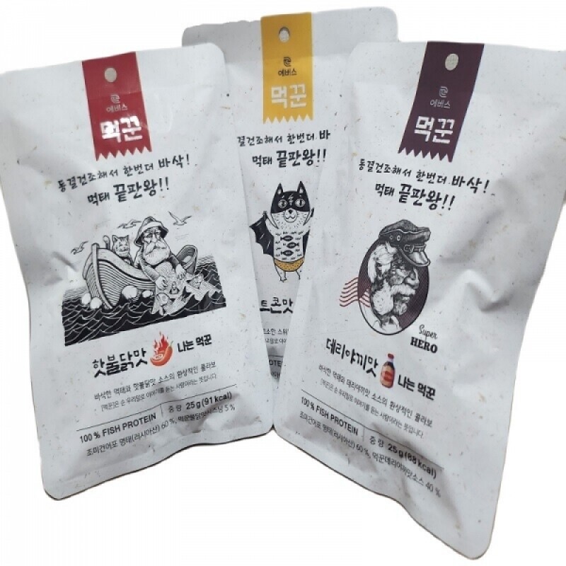 에버스몰,(원주시 중소기업박람회) 나는 먹꾼 먹태 3입세트 (핫불닭맛 25g 1개, 스위트콘맛25g 1개, 데리야끼맛25g 1개)